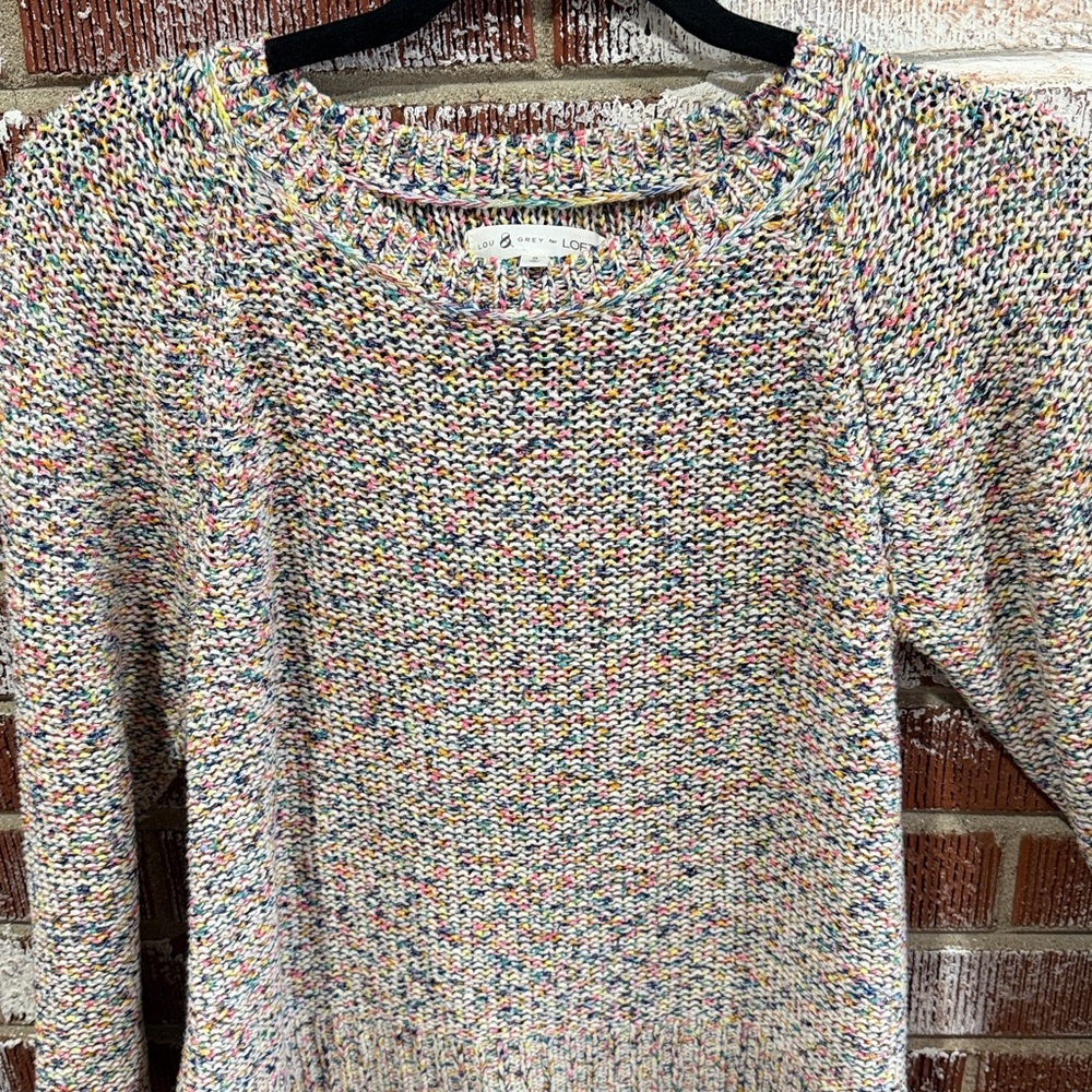 Lou & Grey Multicolor Cropped Cable Knit Crew Neck Sweater Womens Size Small